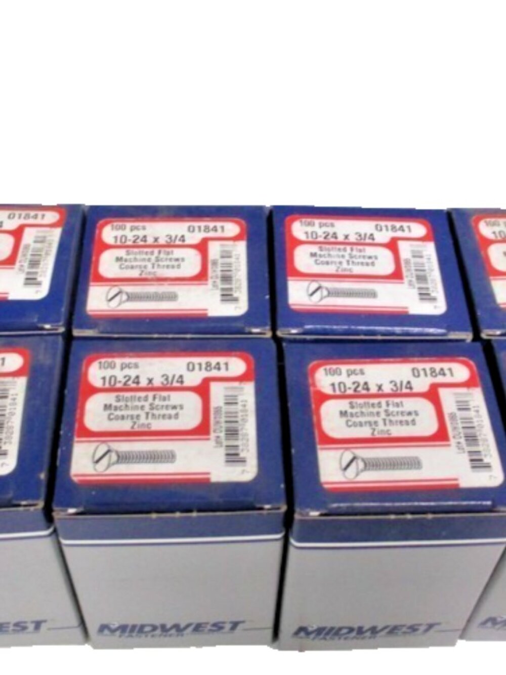 100 Pc MIdwest 10-24 x 3/4" Slotted Flat Machine Screws Coarse Thread Zinc 01841